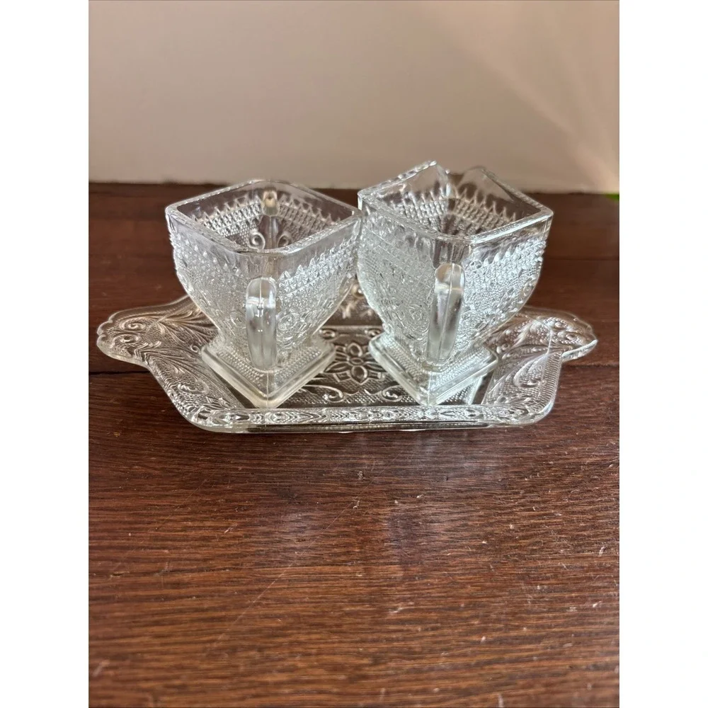 Vintage 3 Piece Set Indiana Glass Tiara Tray, Creamer, And Sugar Bowl‎ Diamond